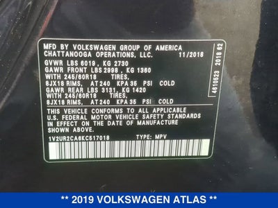 2019 Volkswagen Atlas 3.6L V6 SE w/Technology