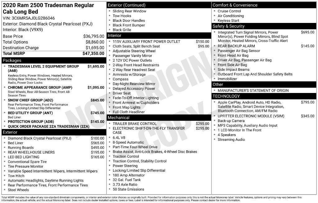 2020 RAM 2500 Tradesman Regular Cab 4x4 8' Box